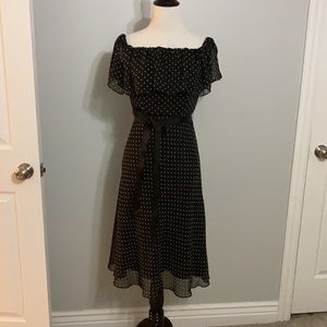 White House Black Market Size 4 Polka Dot Dress in Black and White Off Shoulder